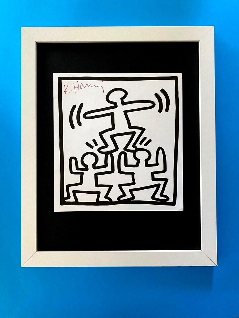 Keith Haring | Vintage & Scarce Print Signed Mounted & Framed 14x11: Up for Auction this Beautiful and Scarce Vintage 1989 Offset Lithograph after Keith Haring Facsimile Signed in ink. Art Print is about 8 X 8 in. This piece is mounted on a 11 x 14 in. black acid free 