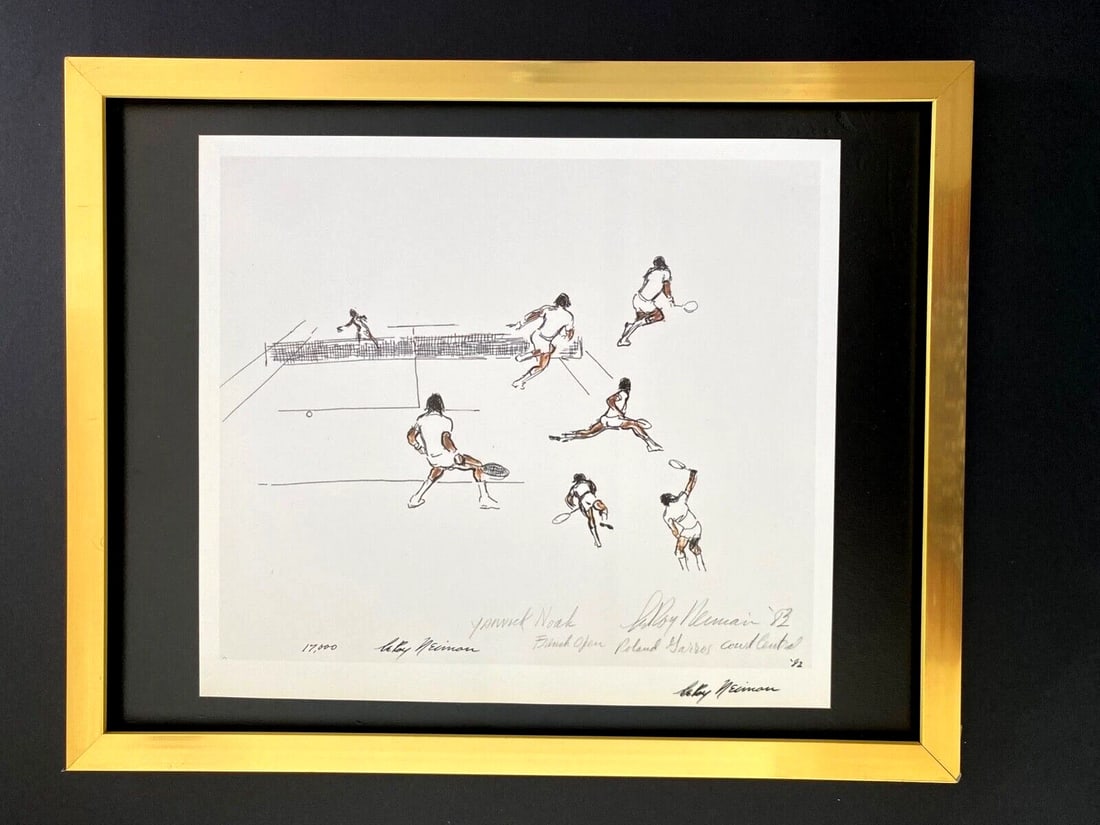 LEROY NEIMAN + PARIS SCENE + TENNIS + CIRCA 1990'S + SIGNED PRINT FRAMED!: LEROY NEIMAN AWESOME 1993 PRINT OF SKETCH ON PAPER " PARIS SCENE " FACSIMILE SIGNED IN INK FULL OF COLOR PRINT SIZE OF THE PRINT: 10 X 8 in FRAME COVERS AN AREA OF 15 X 11 in MOUNTED AND FRAMED