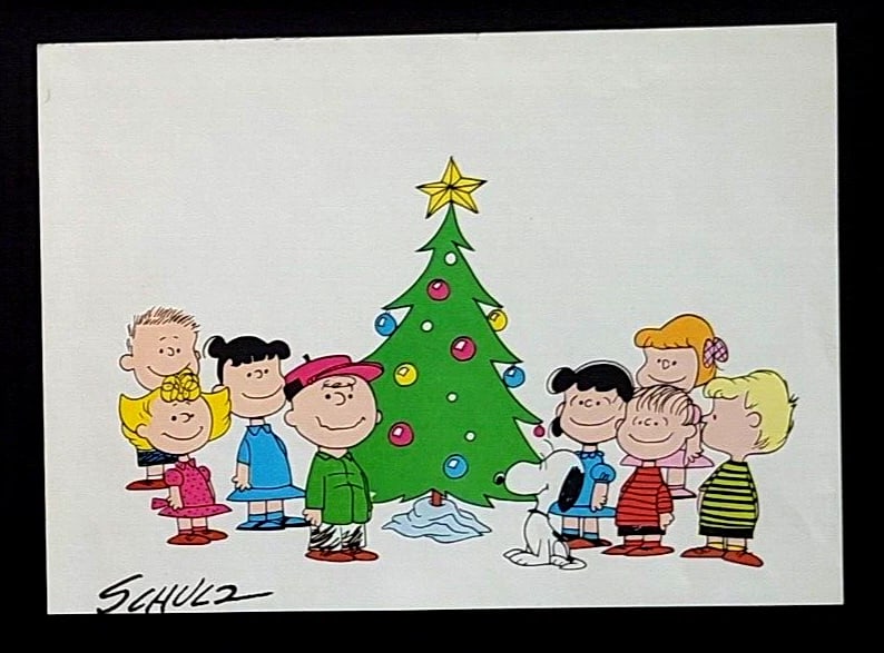 1968 Peanuts Christmas Snoopy Art Signed Schulz in New Frame - 2