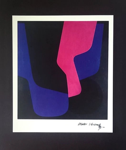 VICTOR VASARELY + SIGNED GEOMETRIC ABSTRACT PRINT FROM 1970 + NEW FRAME 14x11in. - 2