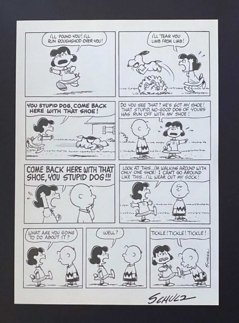 Vintage Snoopy Cartoon 1968 Signed Charles Schulz Framed Print Ready to Hang - 2