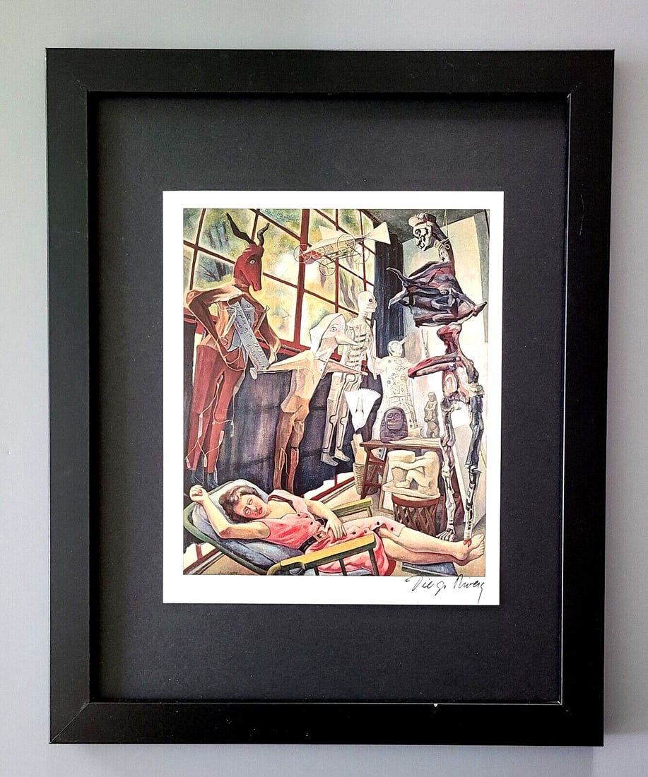 DIEGO RIVERA | VINTAGE BEAUTIFUL COLORFUL PRINT from MEXICO + 14x11in. + FRAMED: Up for Sale it's a Beautiful and Colorful 1975 Print after the Master Painter DIEGO RIVERA Art Piece is mounted in an acid free black board measuring 14x11 in. Framed covering an area of 15x12in.
