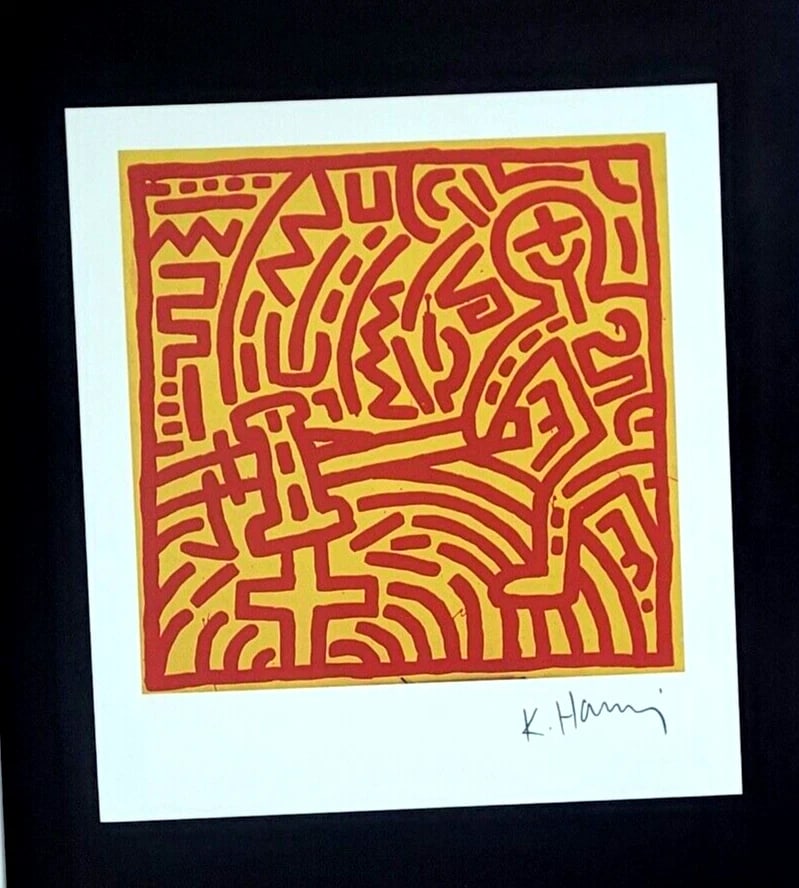 KEITH HARING + VINTAGE 1989 PRINT SIGNED MOUNTED AND FRAMED - 2