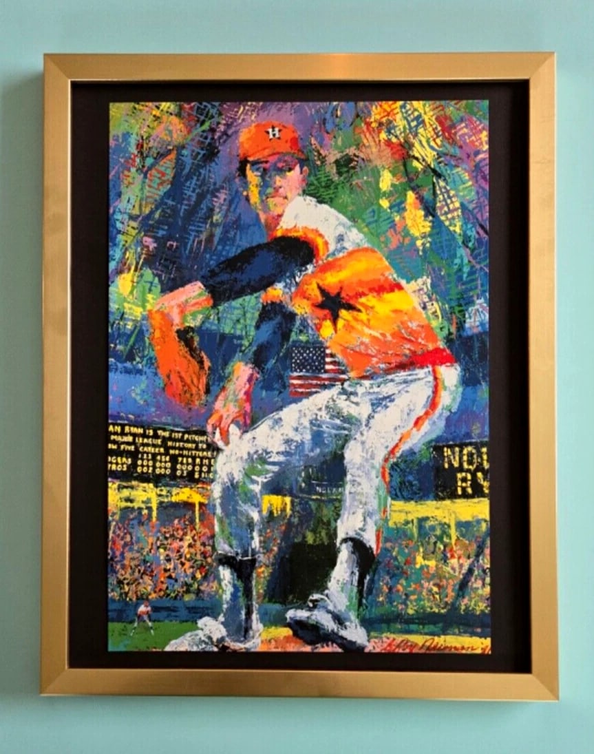 Leroy Neiman Art Print Signed 1980s Vintage Framed Nolan Ryan Collector Piece: We have for Sale this LEROY NEIMAN AWESOME VINTAGE 1980'S PRINT SIGNED ON THE PLATE NEW FRAME COVERS AN AREA OF 15 X 12 in MOUNTED AND FRAMED EXCELLENT CONDITIONS WILL BE CAREFULLY SHIPPED WITH