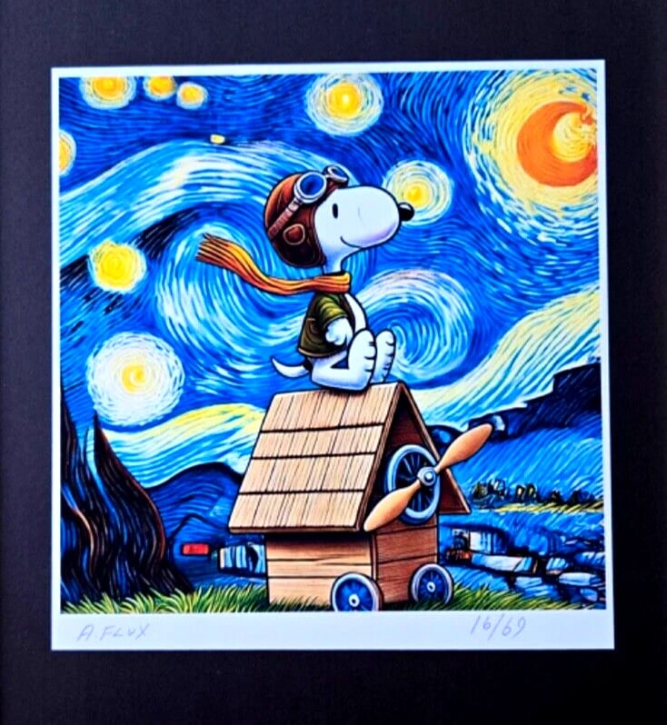 AIDAN FLUX | Hand Signed Original Print Framed LtdEd of 69 COA| SNOOPY AVIATOR - 2