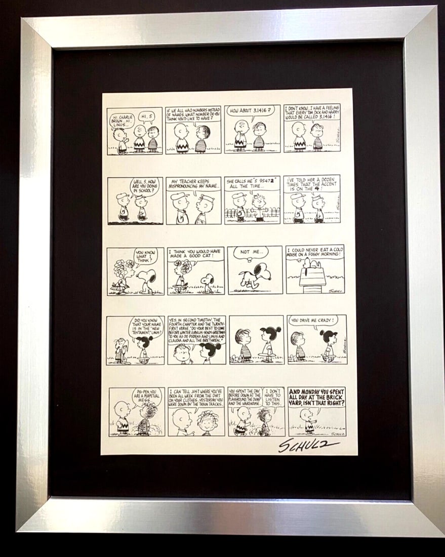Charles Schulz Snoopy Peanuts 1968 Signed Vintage Print New Frame: WE HAVE FOR SALE TODAY THIS BEAUTIFUL VINTAGE 1968 OFFSET LITHOGRAPH AFTER CHARLES M. SCHULTZ " PEANUTS CARTOON " FACSIMILE SIGNED IN INK ART PRINT IS ABOUT 11.2 X 8.4IN THIS ART PRINT IS MOUNTED ON