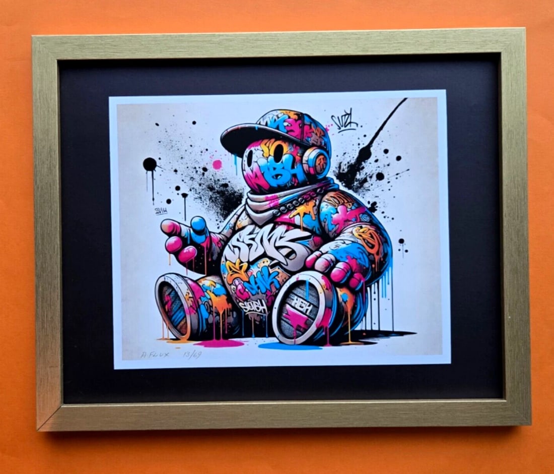 AIDAN FLUX | Hand Signed Original Print Framed LtdEd of 69 COA THE RAMBLER MAN: This is a Stunning and Scarce 100% Authentic New Print by Aidan Flux AIDAN Flux represents a new wave of artists who embrace technology as a partner in creation, crafting works that resonate with the
