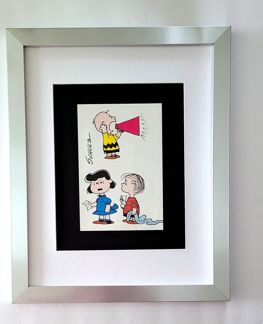 Charles Schulz Snoopy Peanuts Signed 1968 Christmas Cartoon Print Framed (1 of 2)