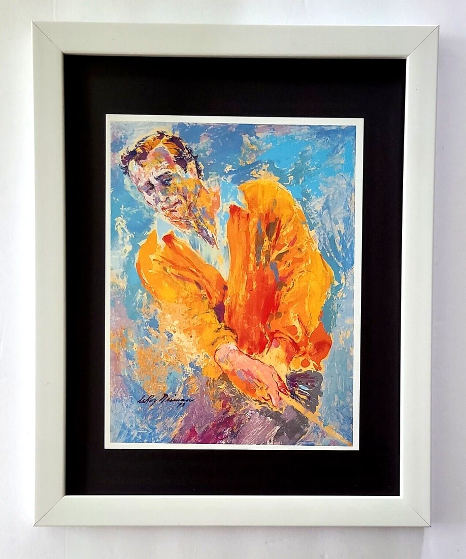 LEROY NEIMAN + ARNOLD PALMER + CIRCA 1990'S + SIGNED GOLF PRINT+ FRAMED: LEROY NEIMAN AWESOME 1990'S PRINT ON PAPER " ARNOLD PALMER " SIGNED ON THE PLATE SIZE OF THE PRINT: 10 X 8 in NEW WHITE FRAME FRAME COVERS AN AREA OF 15 X 12 in MOUNTED AND FRAMED EXCELLENT CONDITIONS