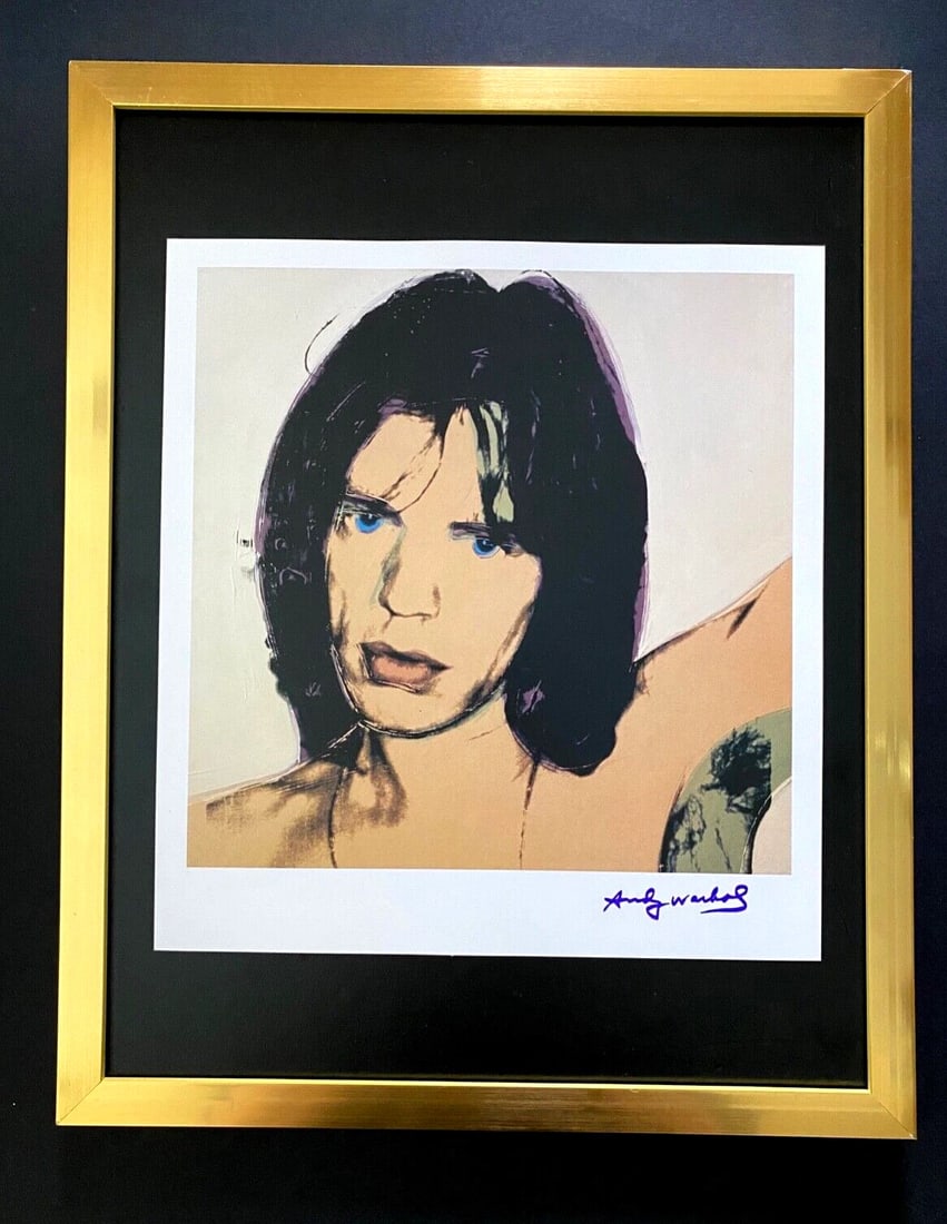 Andy Warhol 1980s Mick Jagger Signed Pop Art Print Collector Ready to Hang: This is a Stunning and Scarce 1984 Print Andy Warhol " MICK JAGGER " from - His Pop Art Collection- Facsimile Signed in Ink Mounted on a Brand New Frame covering an area of 15x12in. Printed in Paper