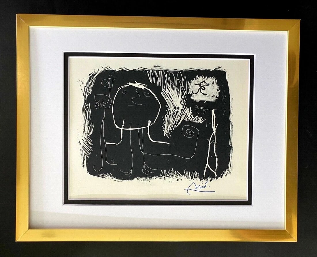 JOAN MIRO 1971 BEAUTIFUL SIGNED PRINT MATTED 11 X 14: This is a Beautiful and Scarce 1971 Print After JOAN MIRO FACSIMILE SIGNED IN BLACK INK Professionally Matted to be Framed at Home on your Favorite 11 x 14 Printed in Beautiful Paper in Barcelona,
