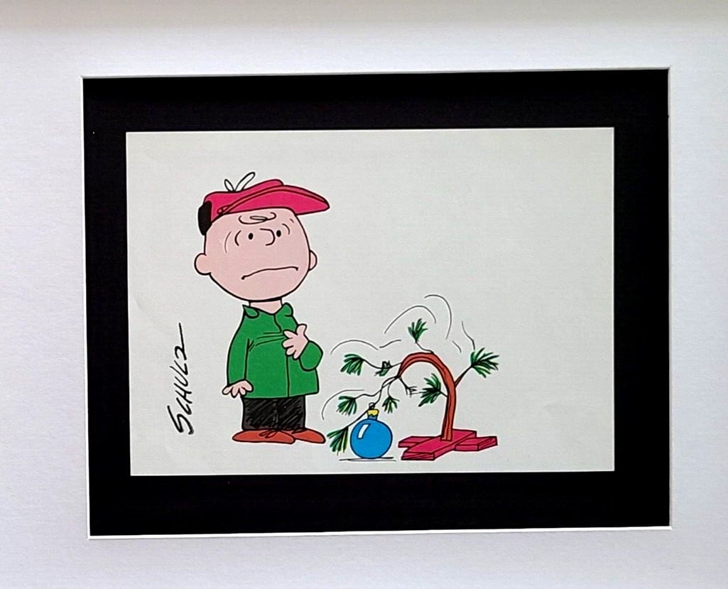 CHARLES SCHULZ Signed Christmas 1968 Peanuts SNOOPY Cartoon with New Frame - 2
