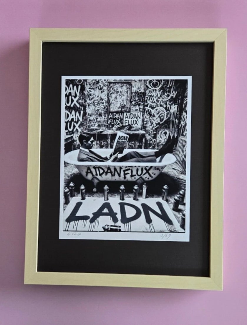 AIDAN FLUX | Hand Signed Original Print Framed | Ltd. Ed. of 69 COA | The Tub 2: This is a Stunning and Scarce 100% Authentic New Print by Aidan Flux AIDAN Flux represents a new wave of artists who embrace technology as a partner in creation, crafting works that resonate with the