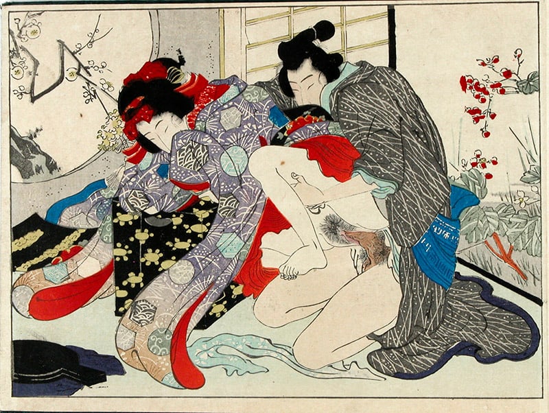 Anonymous: Untitled cloth-bound shunga album with 12 prints (only four shown here) - 4