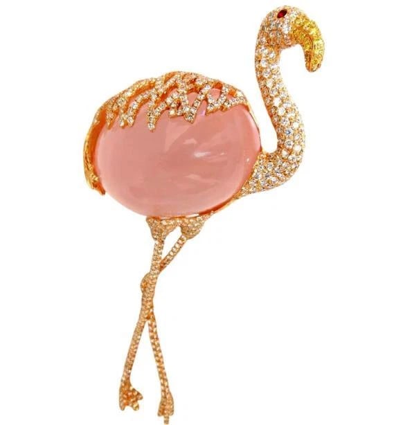 GIA Certified 178 Carat Natural Rose Quartz Flamingo Brooch Pin 18kt #12345**: Title: GIA Certified 178 Carat Natural Rose Quartz Flamingo Brooch Pin 18kt #12345** Description: GIA 178 Carat Natural Rose Quartz Artisan Sexy Flamingo Brooch Pin 18kt #12345 $30,000.00 PRODUCT DESC