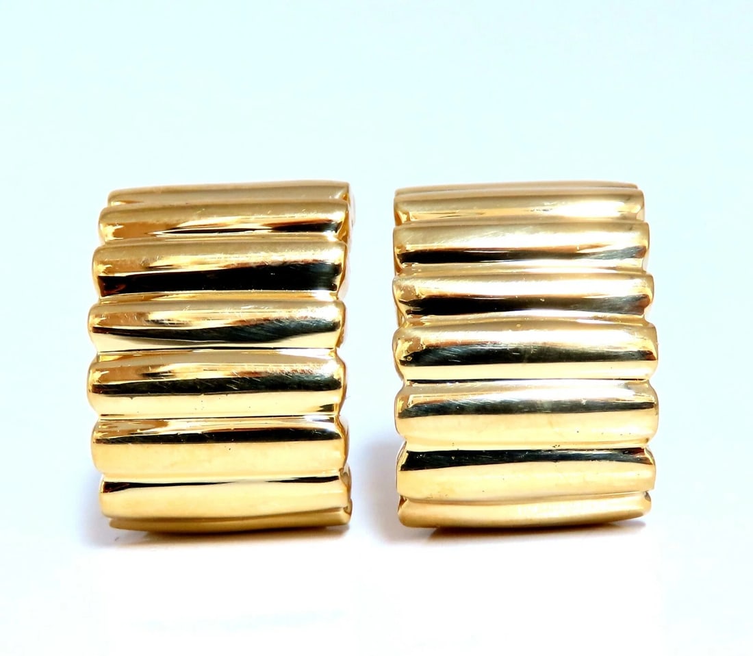 18Kt Gold Staggard Row Pattern Earrings 3D Semi Hoop Clips Post-Less** (1 of 5)