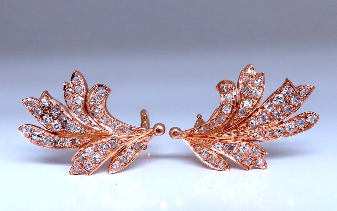 2.30ct Natural Diamonds Handmade Floral Form Earrings 14kt Clip Vintage** (1 of 6)