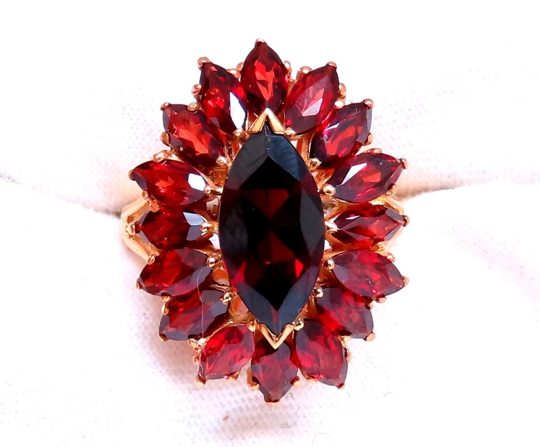 7ct Natural Garnet Cluster Ring 10kt Gold *v: Title: 7ct Natural Garnet Cluster Ring 10kt Gold *v Description: 7ct Natural Garnet Ring Center Marquise: 4ct Side: 3ct 25 x 19mm deck Clean Clarity & Transparent Vivid Deep pomegranate Red 10kt. yell