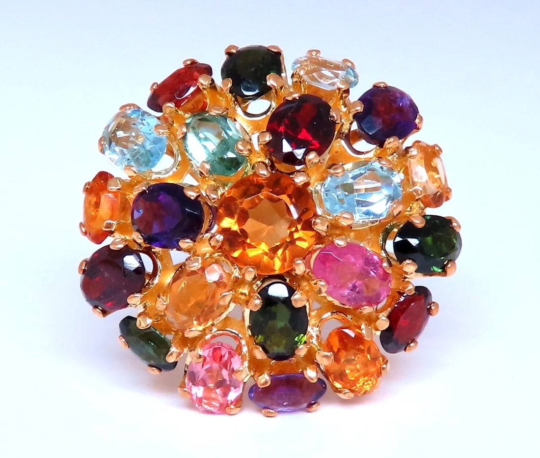 6ct Natural Multicolor Gems Ring 14kt gold**: Title: 6ct Natural Multicolor Gems Ring 14kt gold** Description: Cocktail ring. Selection of various gem stones. Citrine, Aquamarine, sapphire and amethysts 14kt yellow gold 12.9 grams Depth of ring 1
