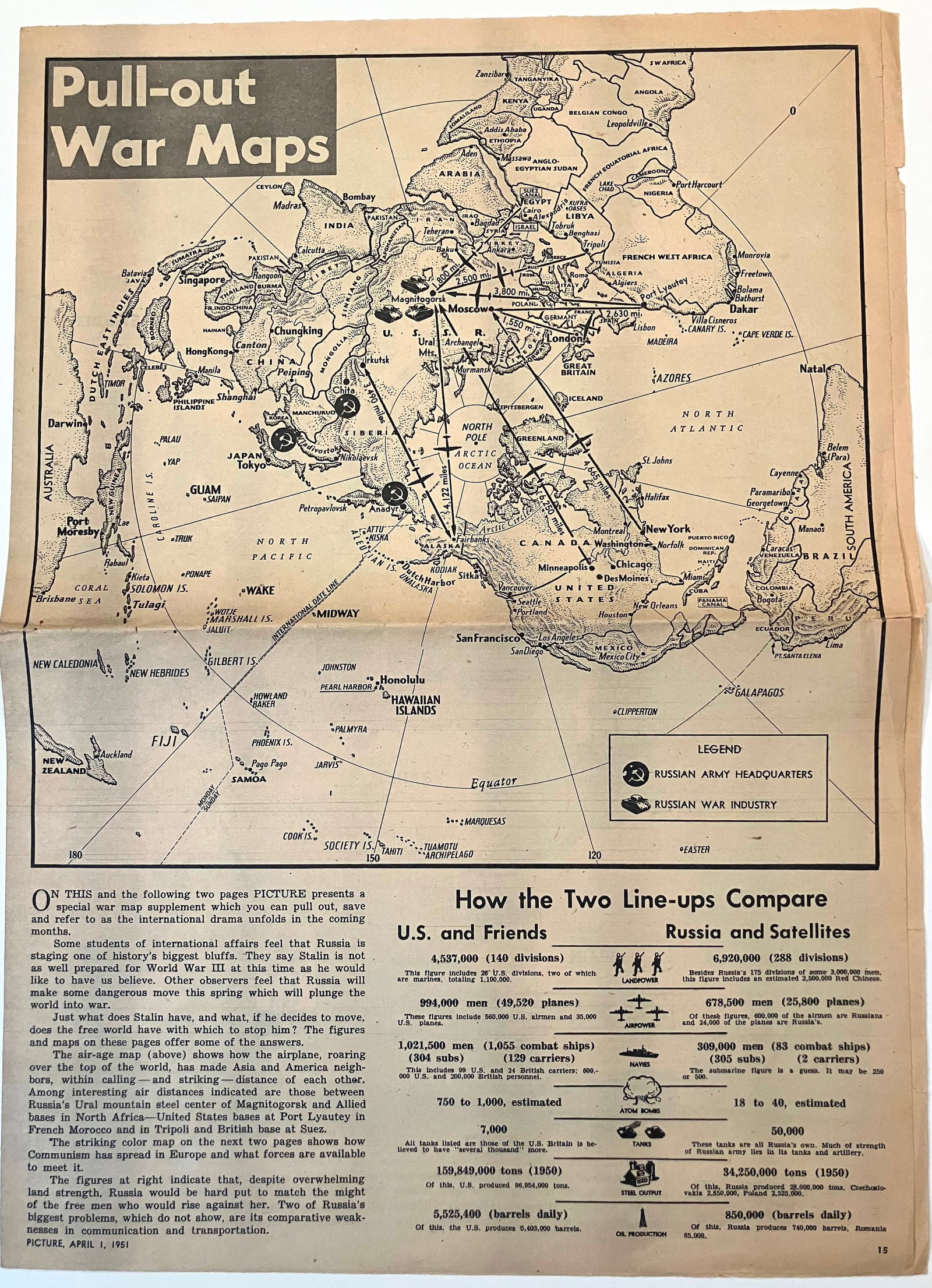 1951 Map of Divided Europe [verso] Military Forces US ans USSR -- Red Shadow Over Europe [verso] Pu; - 2