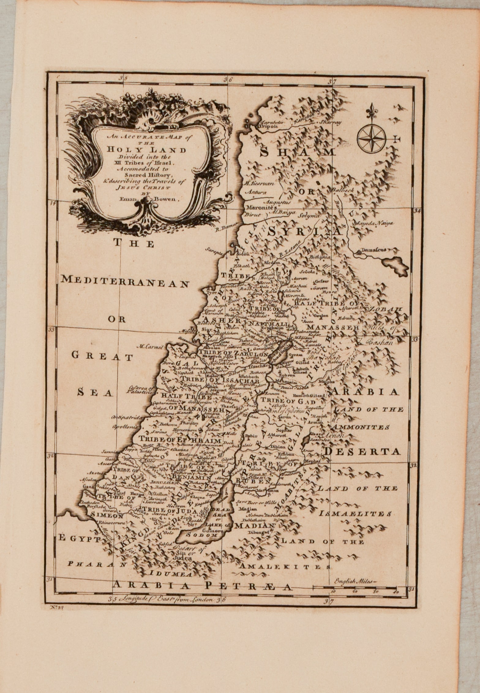 1782 Bowen Map of Holy Land -- An Accurate Map of the Holy Land Divided into the XII Tribes of (1 of 1)