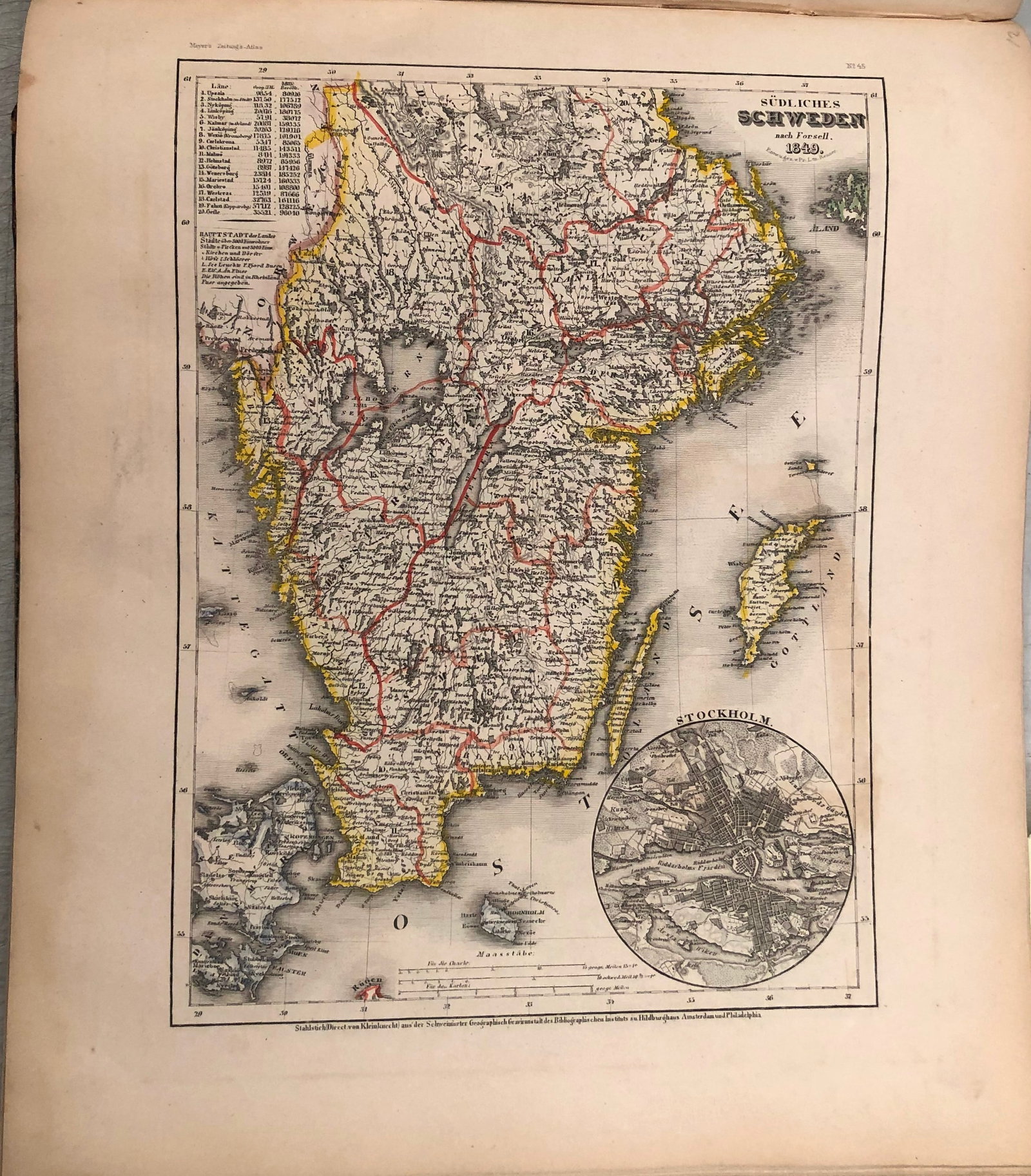 1849 Meyer Map of Southern Sweden -- Sudliches Schewen: Title:1849 Meyer Map of Southern Sweden -- Sudliches Schewen,li>Cartographer:J Meyer Year/Place:1849, Hildburghausen Map Dimension (in.):9.8 X 7.2 in. Description:Ths is a lovely map of southern