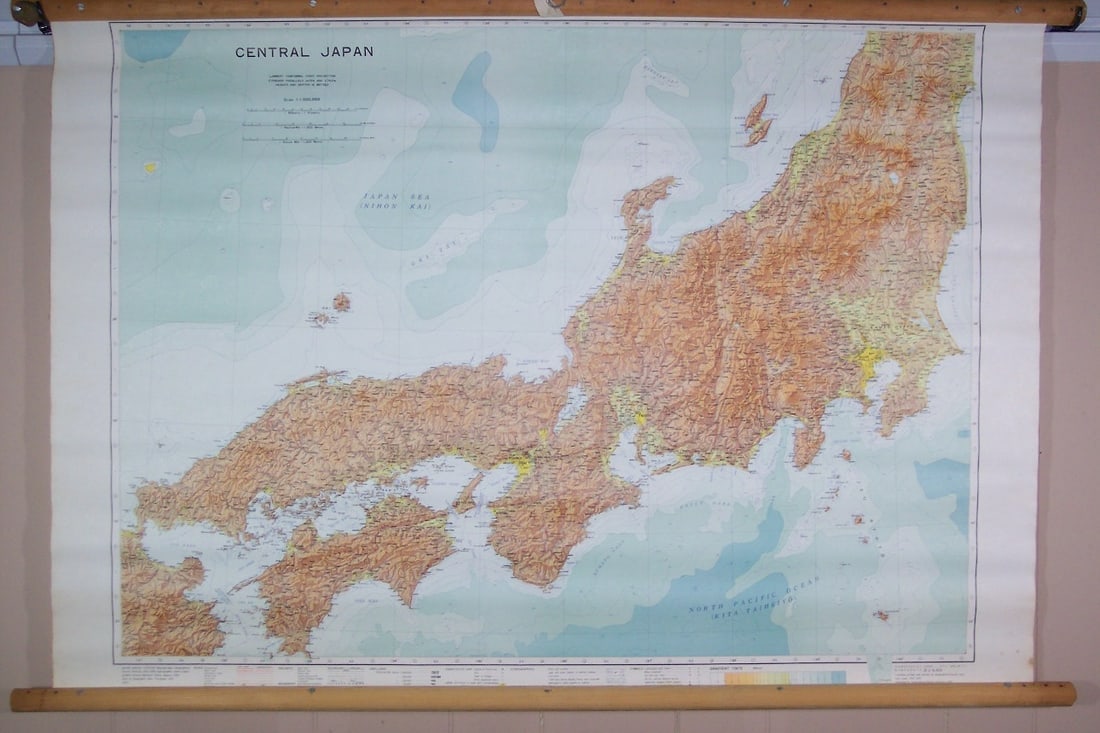 Central Japan: Publication Date:©1955 Title:Central Japan,li>Cartographer: Publisher: Brief Description:Extremely detailed, both topographically and politically, with elevations colored and contoured, plus hund
