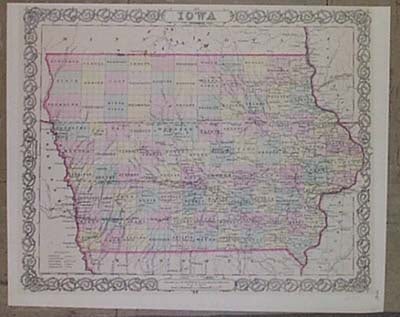 Iowa: Publication Date:1855 Title:Iowa,li>Cartographer:COLTON, J.H. Publisher:J.H. COLTON & CO. Brief Description:First Edition. Map of state of Iowa detailing counties, county towns, townships, roads,