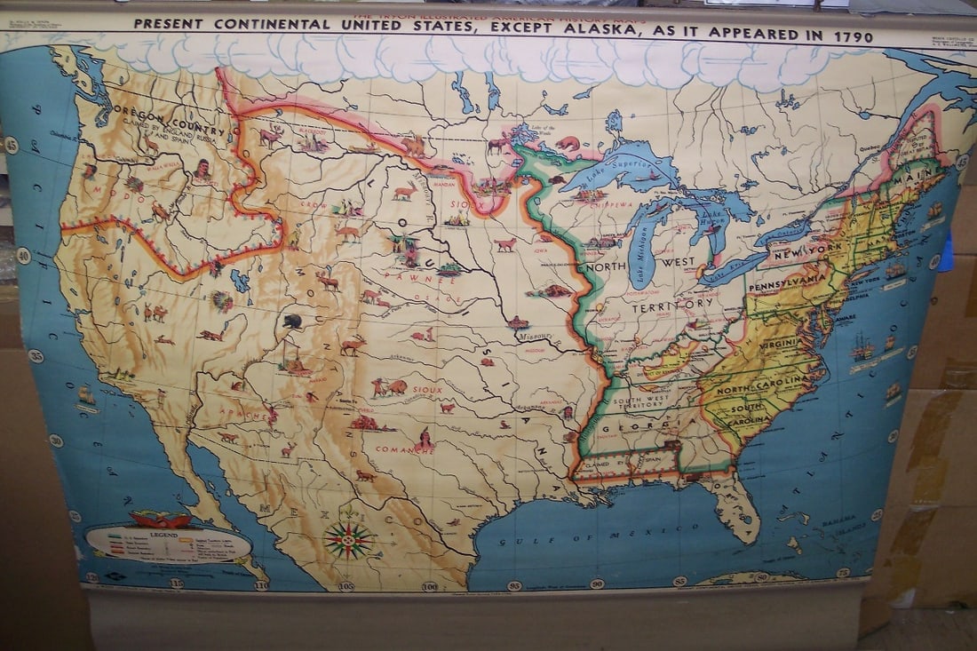 PRESENT UNITED STATES, EXCEPT ALASKA, AS IT APPEARED IN 1790-: Publication Date:c1947 Title:PRESENT UNITED STATES, EXCEPT ALASKA, AS IT APPEARED IN 1790-,li>Cartographer:ROLLA M(ILTON) TRYON / A. E. WALLMEYER Publisher:Weber Costello Brief Description:Printed