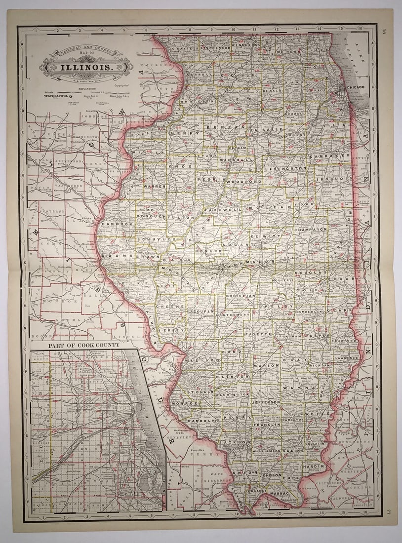 Railroad and County Map of Illinois.: Publication Date:1887 Title:Railroad and County Map of Illinois.,li>Cartographer:Cram, George F. Publisher:A.A. Grant Brief Description:Detailed state map with railroads marked "PAC." "AM." and other 