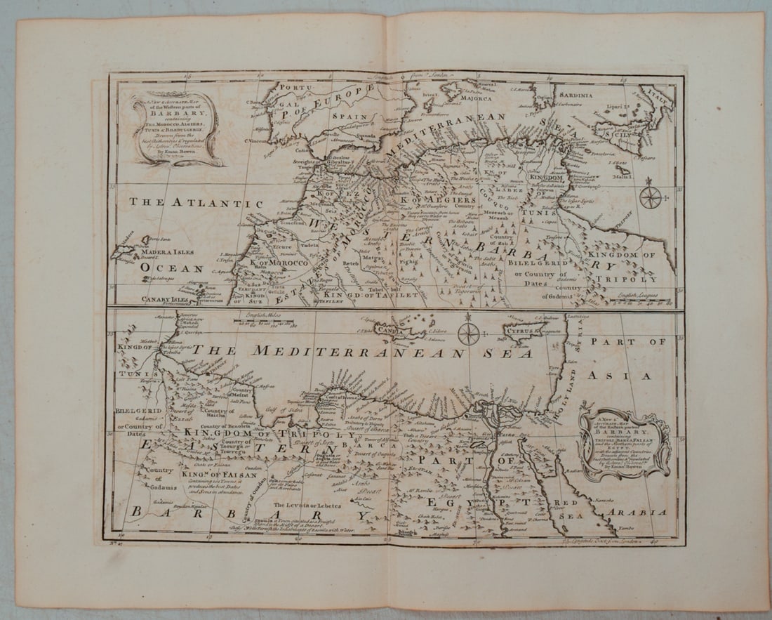 1782 Bowen Map of North Africa on Two Maps -- A New & Accurate Map of the Western Parts of Barbary, (1 of 1)