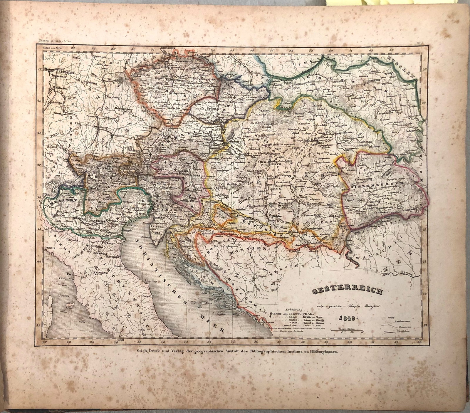 1849 Meyer Map of Austria -- Oesterreich: Title:1849 Meyer Map of Austria -- Oesterreich,li>Cartographer:J Meyer Year/Place:1849, Hildburghausen Map Dimension (in.):7.8 X 10.3 in. Description:Ths is a lovely map of Austria and Hungary . Much 