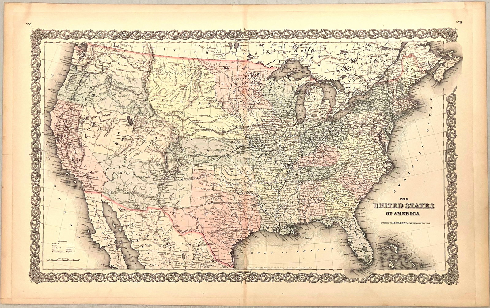 1855 Colton Map of the United States -- The United States of America: Title:1855 Colton Map of the United States -- The United States of America,li>Cartographer:J Colton Year/Place:1855, New York Map Dimension (in.):14.6 X 25 in. Description:This is an outstanding