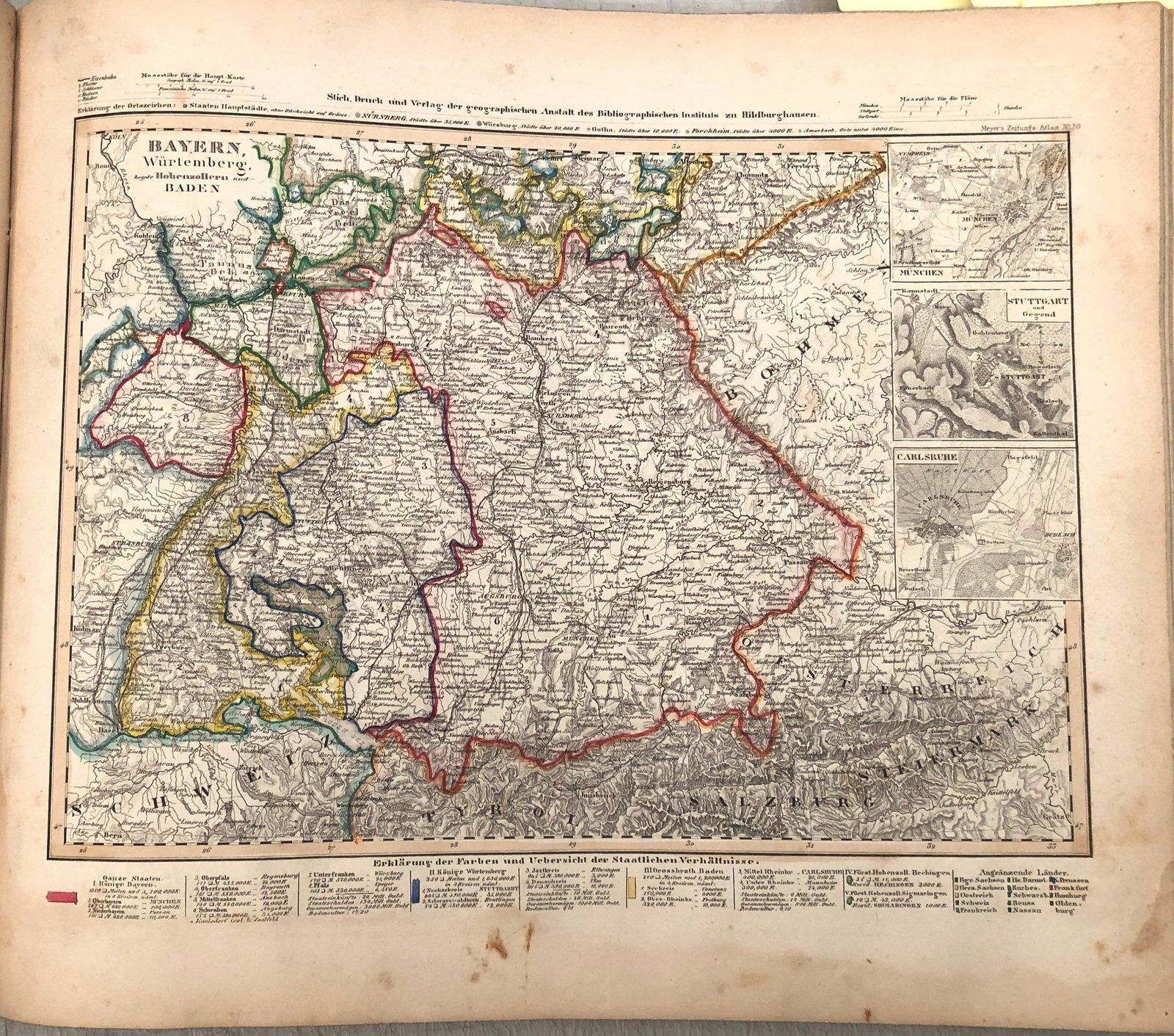 1849 Meyer Map of Southern Germany -- Bayern, Wurtemberg… Baden: Title:1849 Meyer Map of Southern Germany -- Bayern, Wurtemberg… Baden,li>Cartographer:J Meyer Year/Place:1849, Hildburghausen Map Dimension (in.):8.2 X 10.5 in. Description:Ths is a lovely map