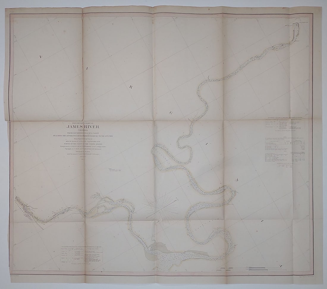 (C No.4) Preliminary Chart of James River Virginia from Richmond to City Point Including the: Publication Date:1855 Title:(C No.4) Preliminary Chart of James River Virginia from Richmond to City Point Including the Appomattox River from Petersburg to the Junction,li>Cartographer:J. Seib./S.A.