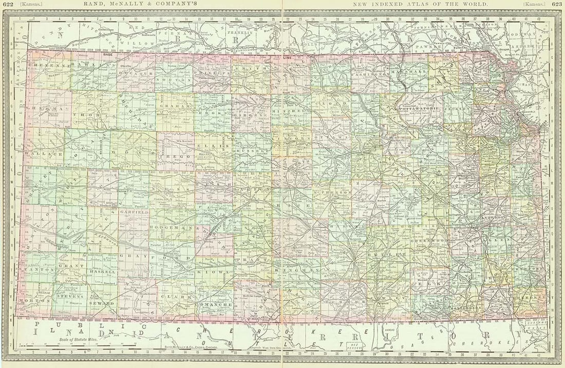 Rand, McNally & Co.'S New Indexed Atlas of the World. [Kansas.]: Publication Date:1885 Title:Rand, McNally & Co.'S New Indexed Atlas of the World. [Kansas.],li>Cartographer:RAND, MCNALLY & CO. Publisher:RAND, MCNALLY & CO. Brief Description:With 9 pages of
