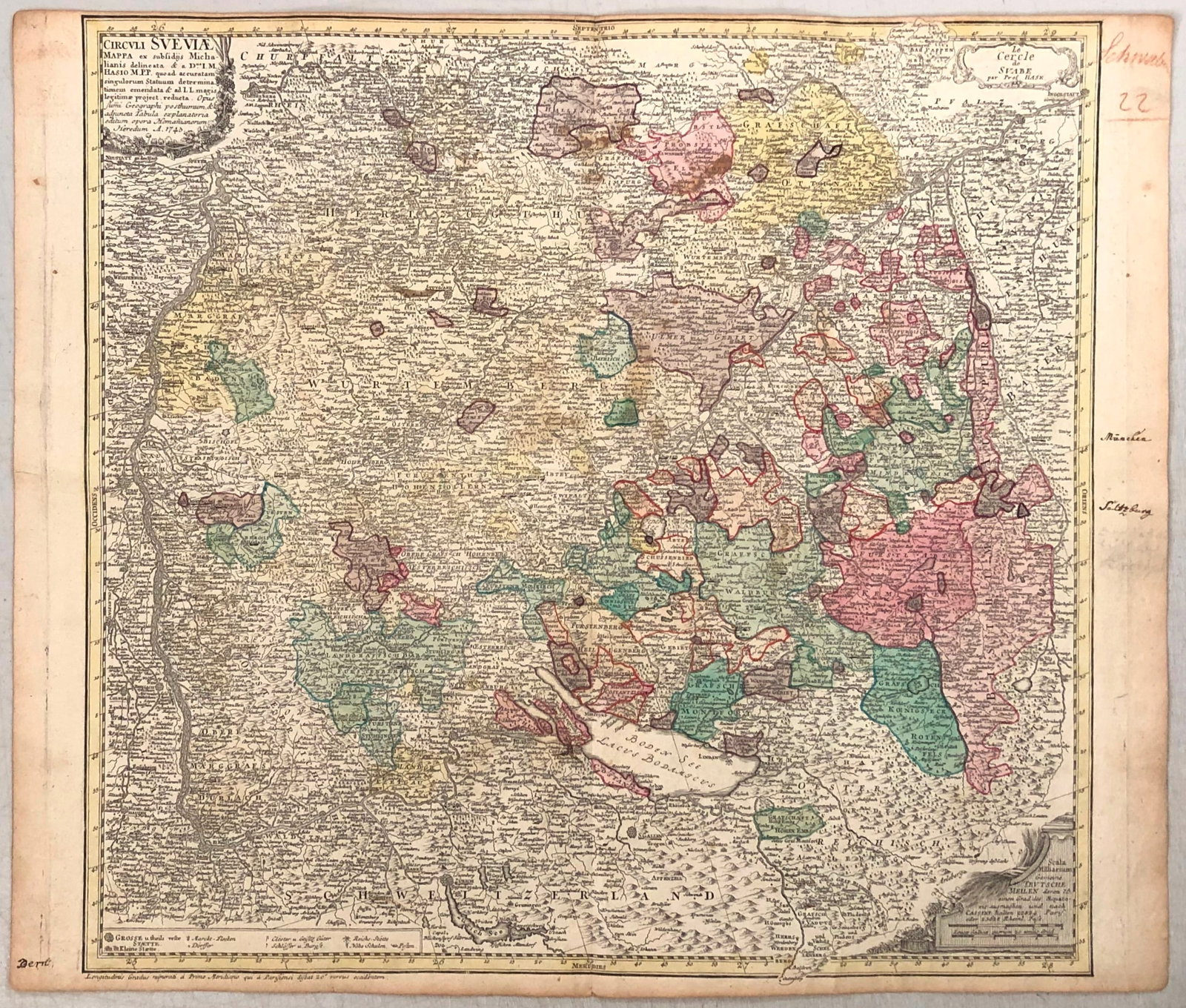 1743 Homann Map of Southwest Germany and Northern Switzerland -- Circuli Sueviae Mappa ex subsidijs: Title:1743 Homann Map of Southwest Germany and Northern Switzerland -- Circuli Sueviae Mappa ex subsidijs Michalianis delineata,li>Cartographer:Homann Heirs Year/Place:1743, Nurnberg Map Dimension