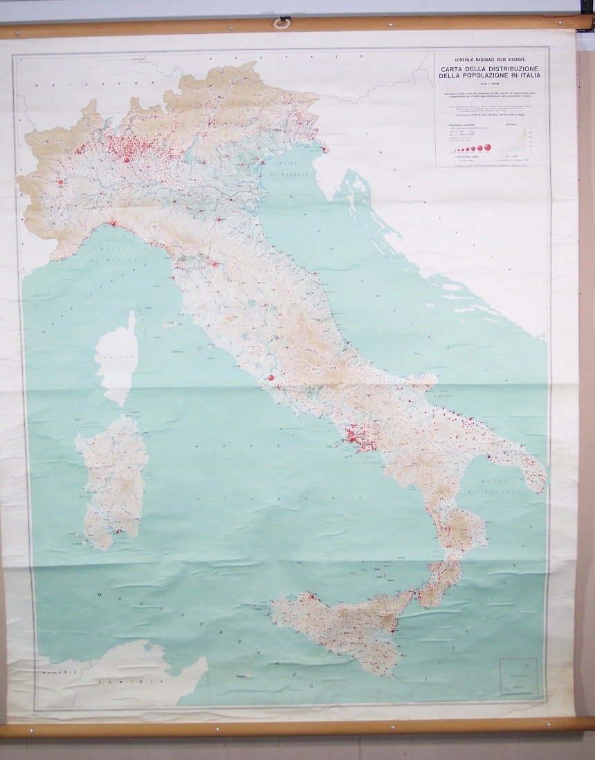 Carta Della Distribuziione Della Popolazione in Italia: Publication Date:©1950 Title:Carta Della Distribuziione Della Popolazione in Italia,li>Cartographer: Publisher:Italian National Research Council Brief Description:Official Italian map of populati