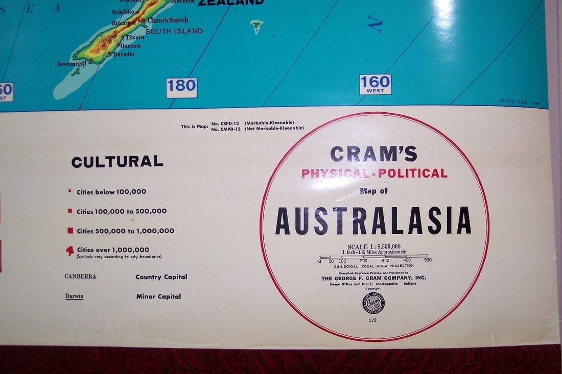 Cram's Physical-Political Map of Australasia - 2