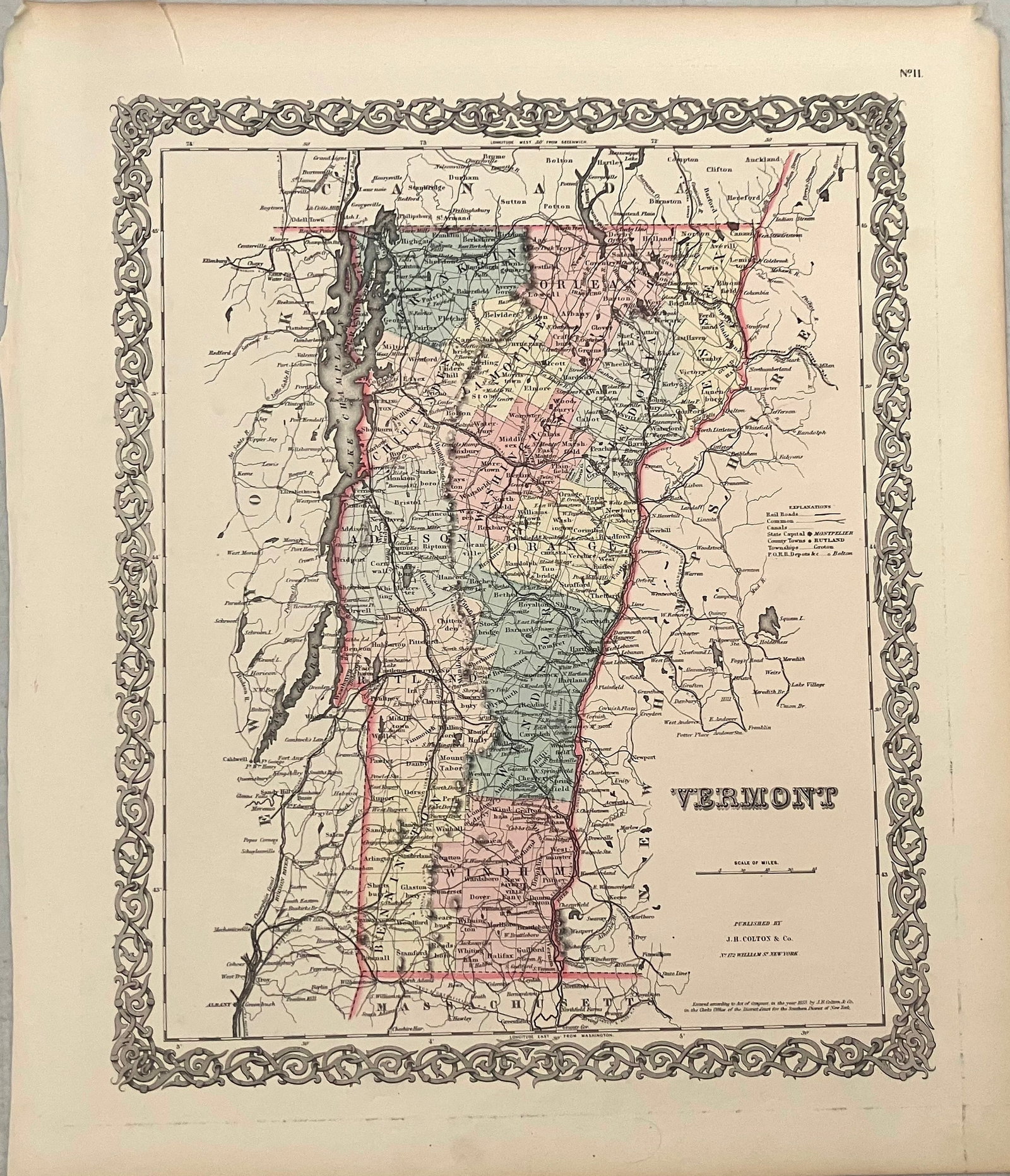 1855 Colton Map of Vermont -- Vermont: Title:1855 Colton Map of Vermont -- Vermont,li>Cartographer:J Colton Year/Place:1855, New York Map Dimension (in.):14.6 X 11.8 in. Description:This is a very nice map of Vermont. Great deal of detail 
