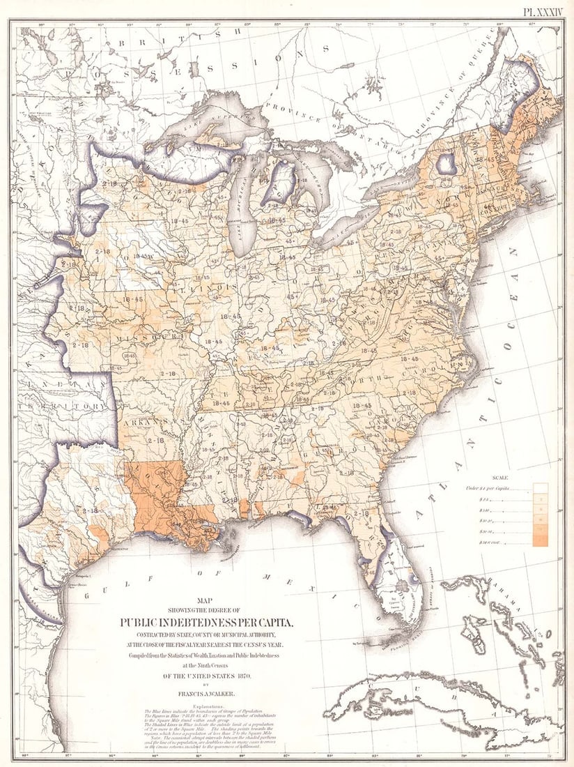 Map Showing Degree of Public Indebtedness Per Capita, Contracted by State, County Or Municipal (1 of 1)