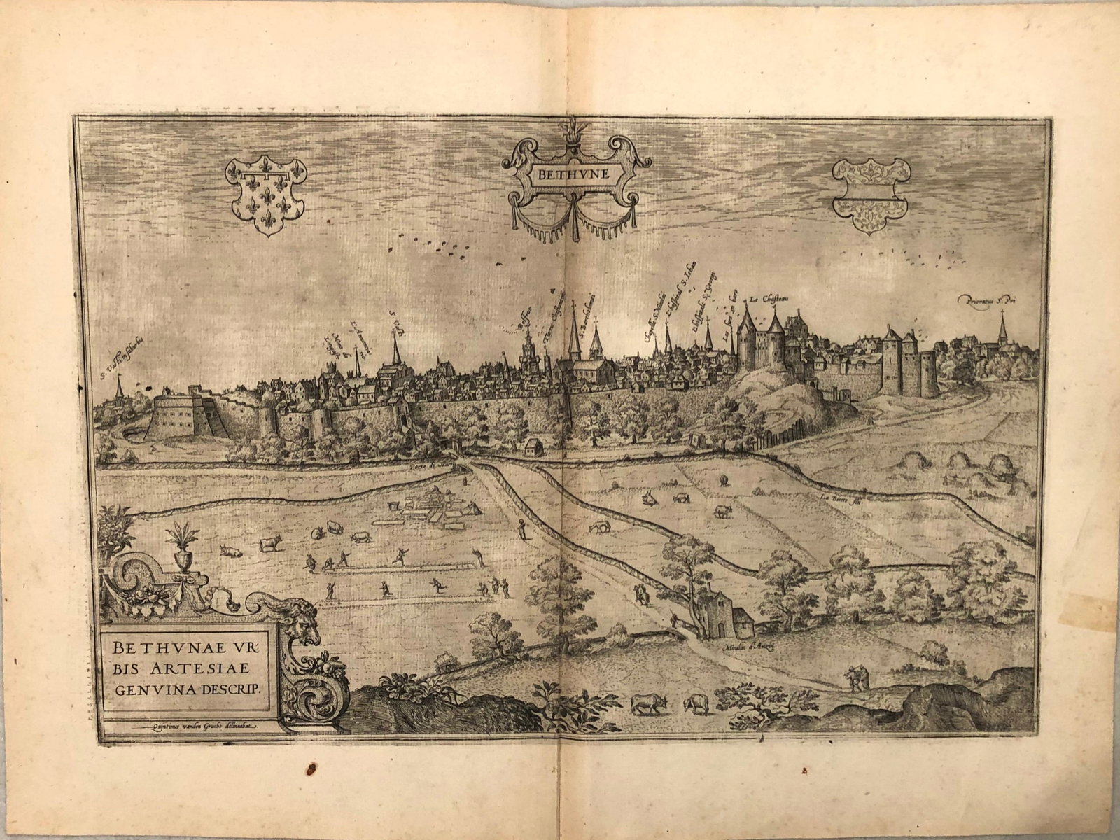 1575 Braun and Hogenberg View of Northern France's Bethun -- Bethune: Title:1575 Braun and Hogenberg View of Northern France's Bethun -- Bethune,li>Cartographer:Braun and Hogenberg Year/Place:1575, Augsburg Map Dimension (in.):1.4 X 18.2 in. Description:Yhis is a lovely