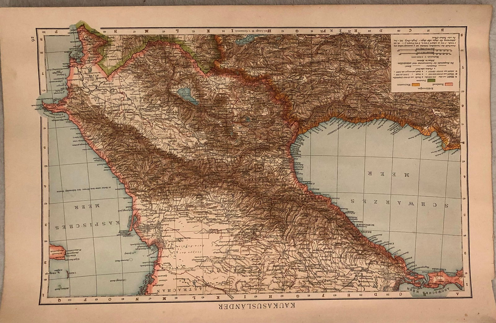 1905 Andree and Scobel map of Caucasus Region --Kaukasuslander: Title:1905 Andree and Scobel map of Caucasus Region --Kaukasuslander,li>Cartographer:Andree and Scobel Year/Place:1905, Leipzig Map Dimension (in.):9.5 X 14.5 in. Description:This is a lovely map of t