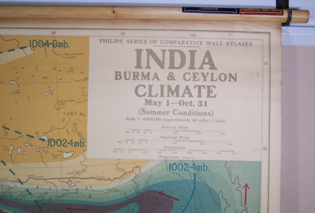 Philips' Series of Comparative Wall Atlases - India Burma & Ceylon Climate May 1 - Oct. 31 - 2