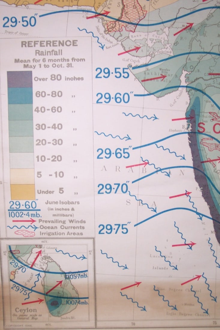 Philips' Series of Comparative Wall Atlases - India Burma & Ceylon Climate May 1 - Oct. 31 - 3