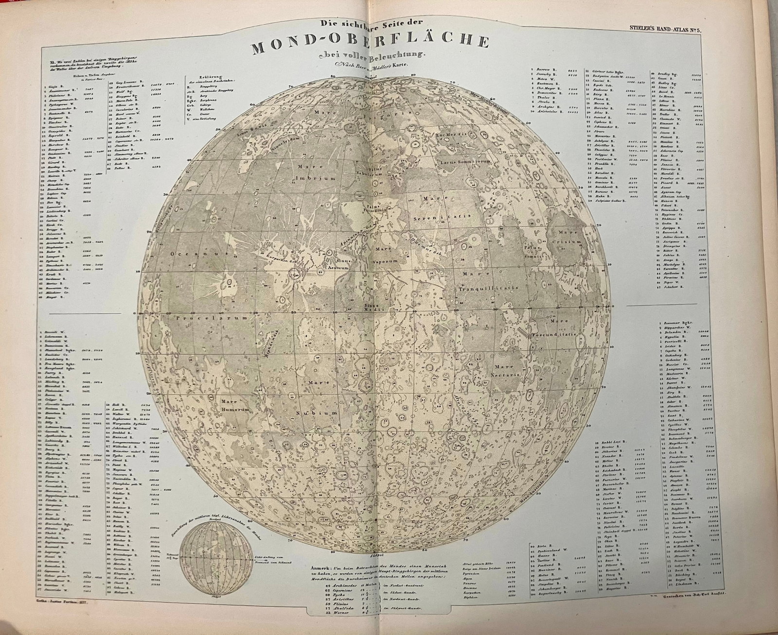 1877 Stieler Map of the Moon -- Die Sichtbare Seite der Mond - Oberflache (1 of 1)