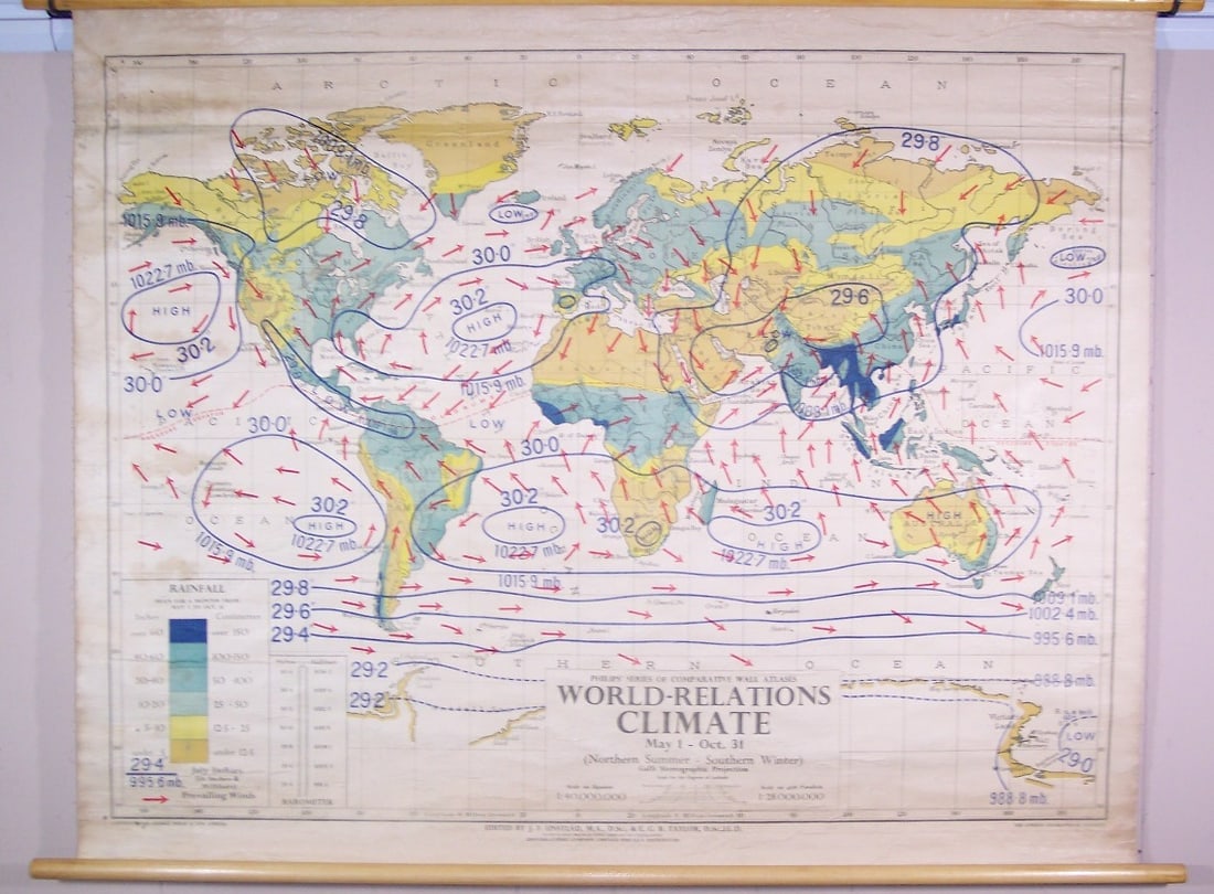 Philips' Series of Comparative Wall Atlases - World - Relations Climate May 1 - Oct. 31: Publication Date:c1930 Title:Philips' Series of Comparative Wall Atlases - World - Relations Climate May 1 - Oct. 31,li>Cartographer: Publisher:Philips & Son, Ltd. / London Geographical Institute Brie