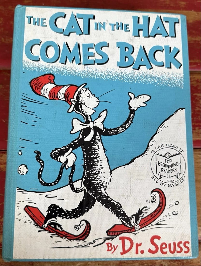 Dr Seuss The Cat in the Hat Comes Back First Edition 1958 HCVery Good Condition: This product is a first educational edition hardcover copy of "The Cat in the Hat Comes Back" by Dr. Seuss, published by Random House in 1958. The book, illustrated by Dr. Seuss, is a children's story
