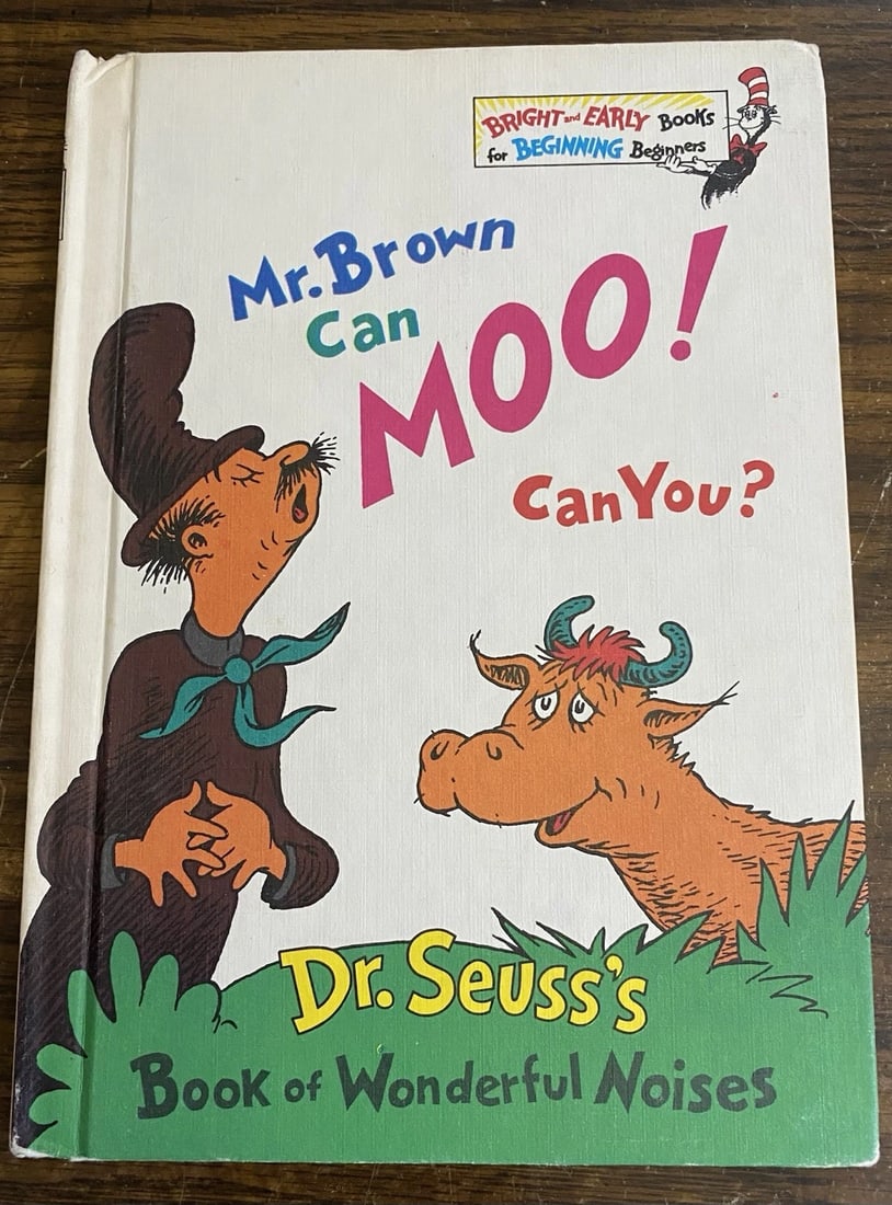 Dr. Seuss Mr. Brown Can Moo! Can You? Dr. Seuss's Book Wonderful Noises 1st BC: MR. BROWN CAN MOO! CAN YOU? Dr. Seuss's Book of Wonderful Noises Bright and Early Books For Beginning Beginners Random House Book Club Edition 1970 In Very Good Condition Clean boards and text block. 