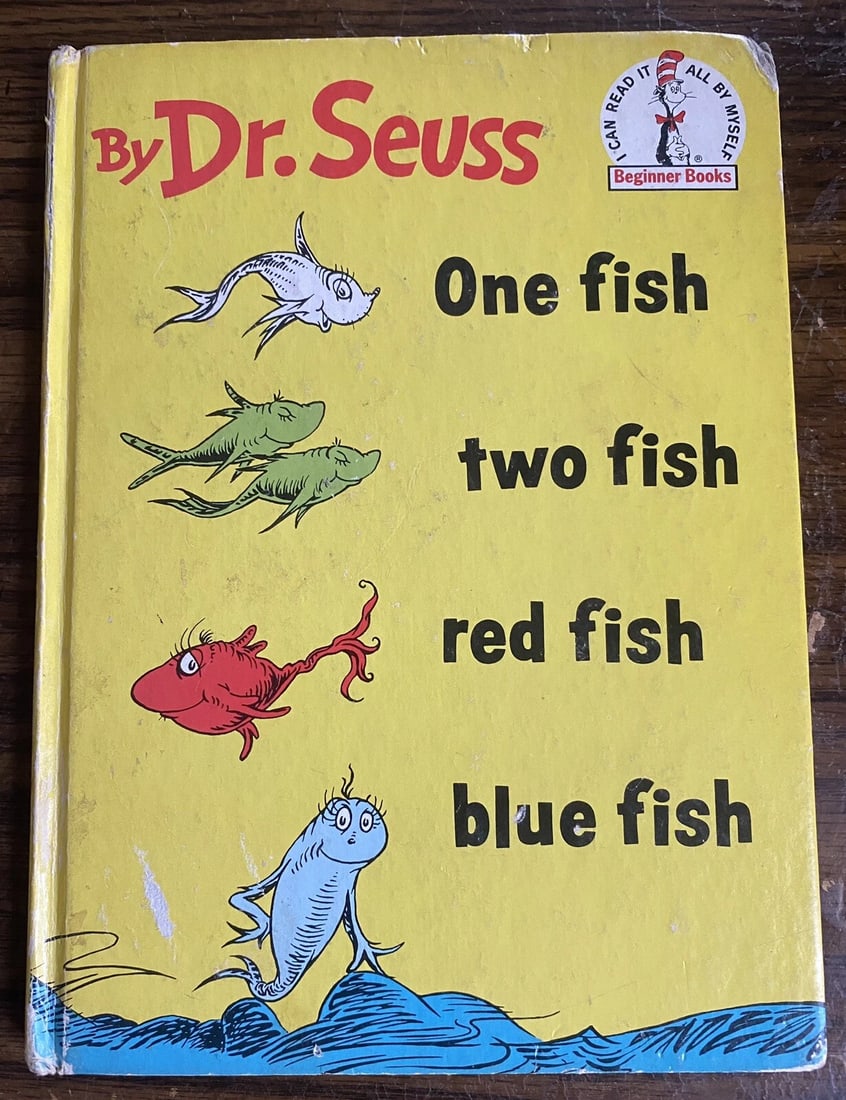 1960 One Fish Two Fish Red Fish Blue Fish Dr Seuss 1st Ed/Print Random House HC: This vintage hardcover book from Dr. Seuss is a delightful addition to any book collection. With its charming illustrations and engaging narrative, "One Fish Two Fish Red Fish Blue Fish" is a perfect 